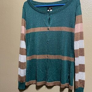 Striped Green Cardigan Sweater Italia Size 44  size usa L  perfect condition